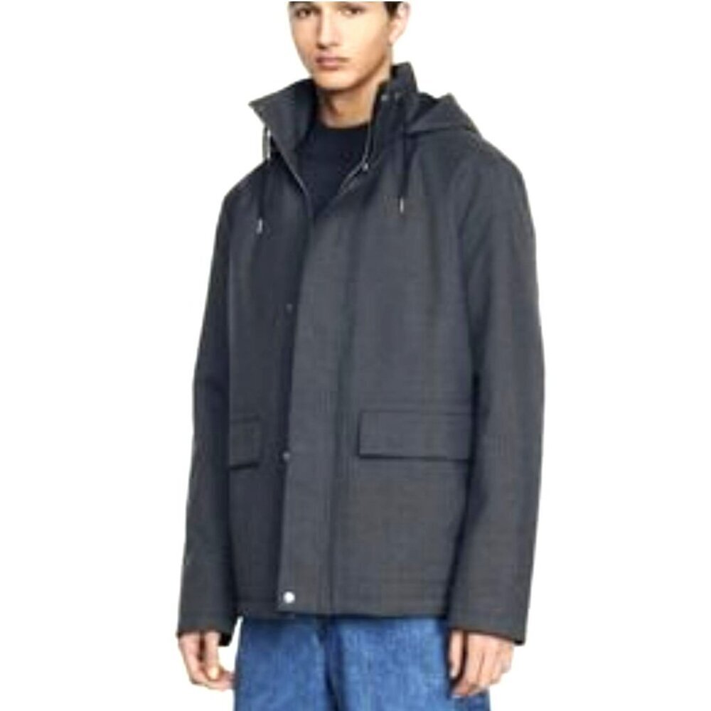 Sandro $845 Mens XL Gray Hooded Jacket Windproof Fabric NEW